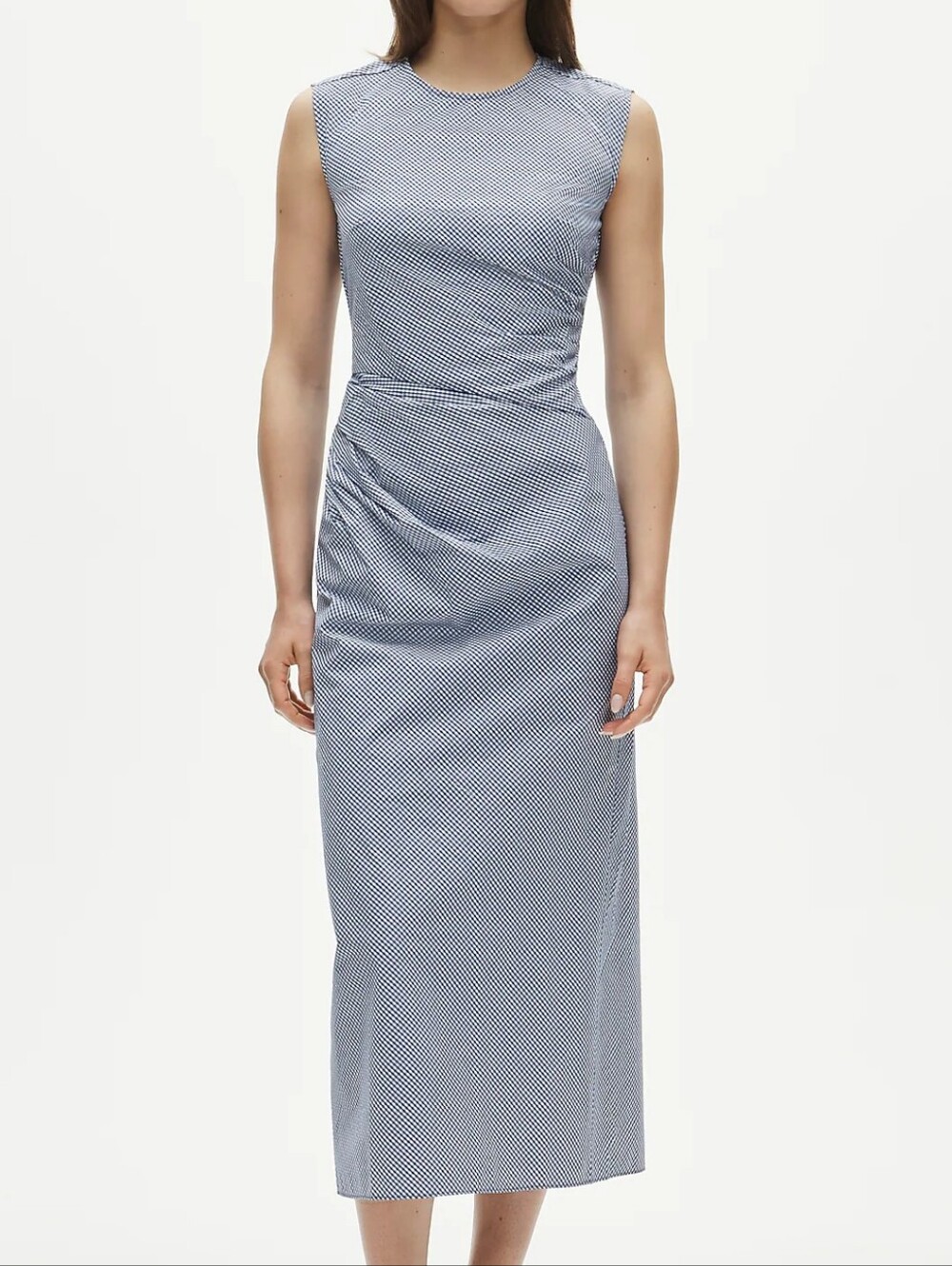 J. Crew Ruched Midi Sleeveless Gingham Dress